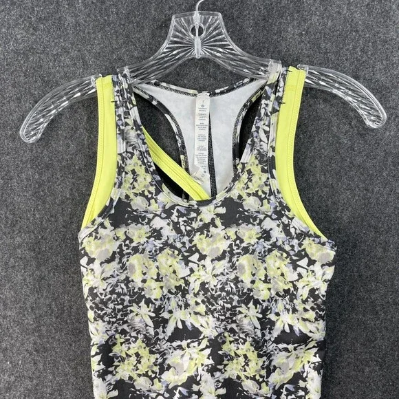 Lululemon Inspiration Tank II Crosscourt Petal Black Clarity Yellow Size 2 EUC - Picture 2 of 7